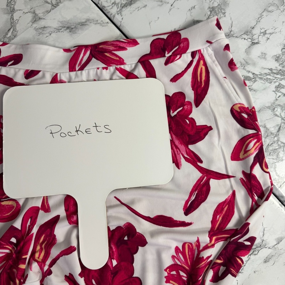 Susan Graver Liquid Knit Crop Pants Tropical White Red Floral Pockets Pull On XL - Picture 9 of 11